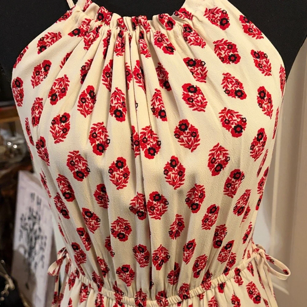 A Love A Elegant Red and Cream Jumpsuit with Wide-Leg - Picture 4 of 7